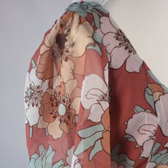 Aritzia Wilfred Grace Top in Warm Sienna Red/Subtle Mint Floral - Picture 5 of 16